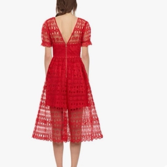 Self-Portrait Red Lace Midi Dress - Picture 2 of 11